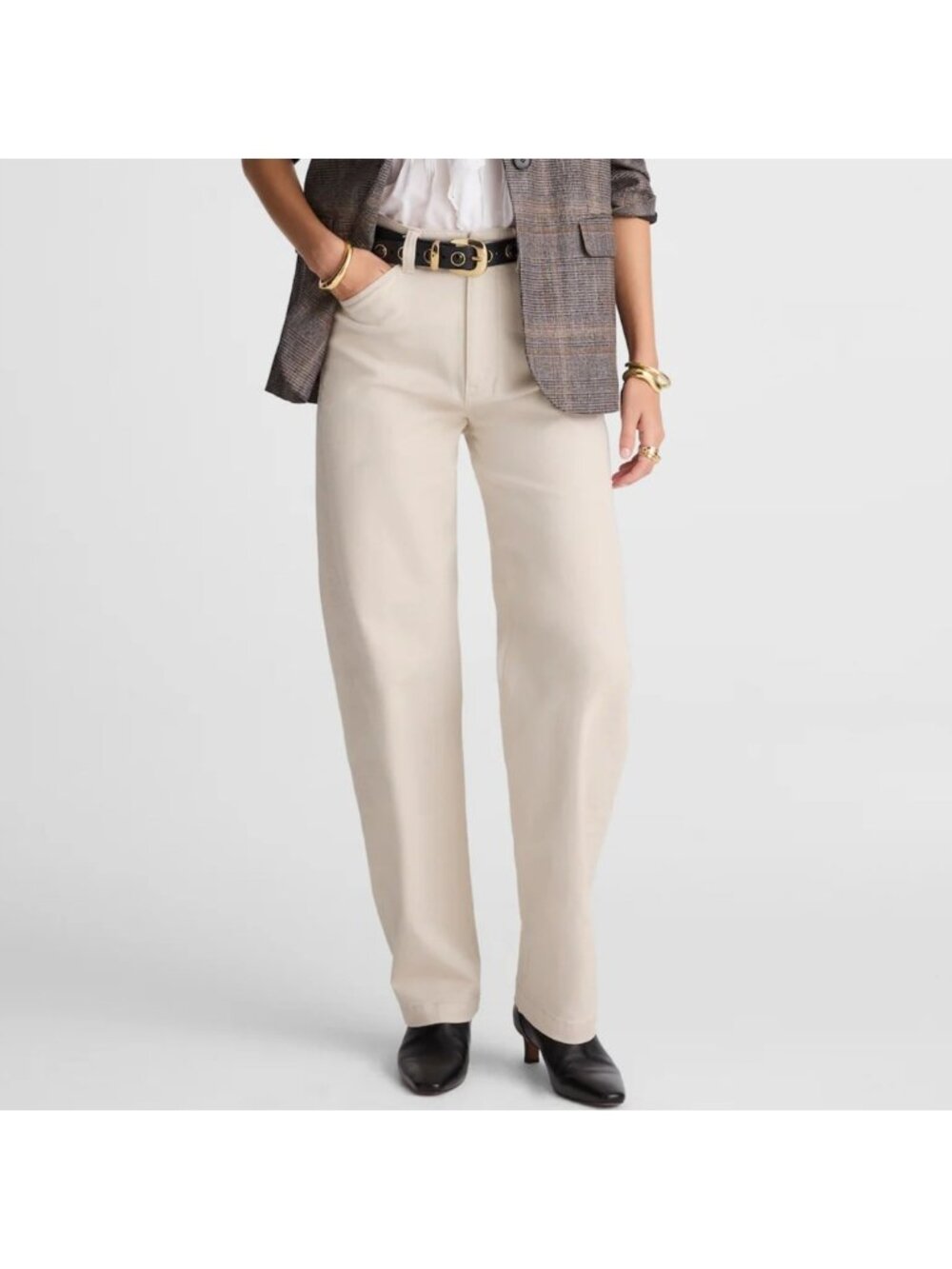 NWT Madewell Petite Balloon Pant 24P Form Gray Beige Barrel Leg Ankle Crop Twill